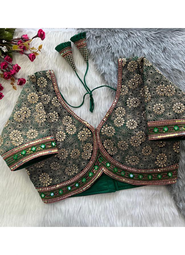 Green Pure Soft Velvet Wedding Wear Embroidery Work Readymade Blouse