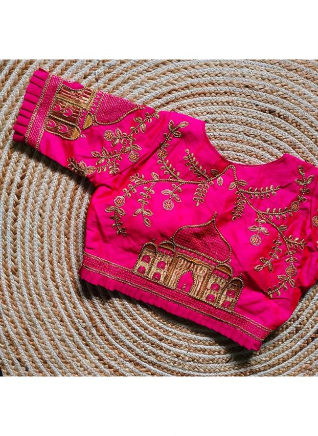 Bright Pink Fentam Silk Party Wear Zari Work Readymade Blouse