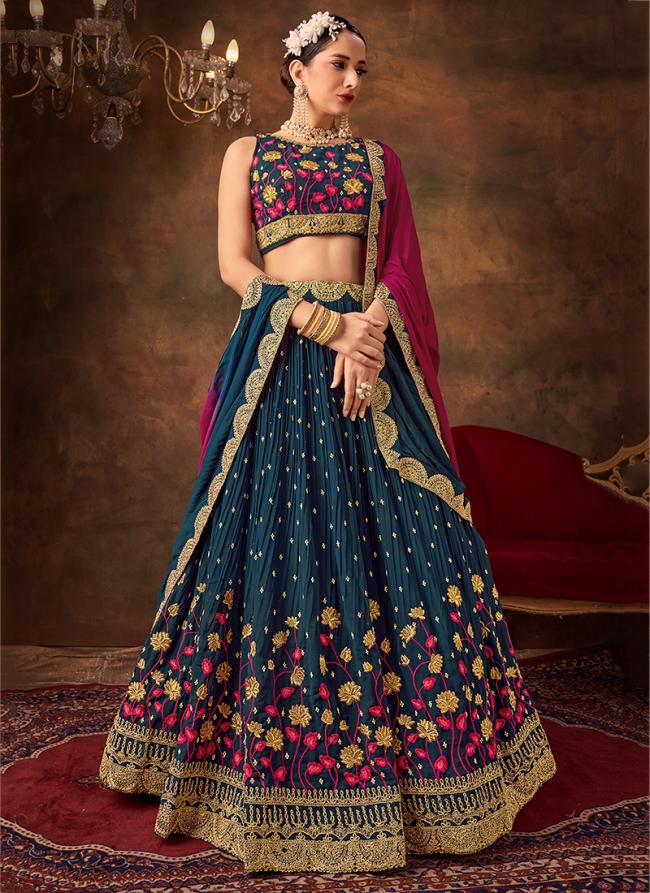 Blue Purple Georgette Wedding Wear Sequence Work Lehenga Choli