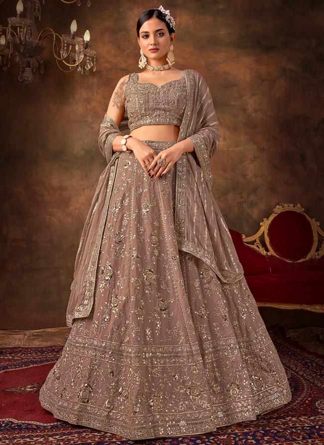 Brown Georgette Wedding Wear Sequence Work Lehenga Choli