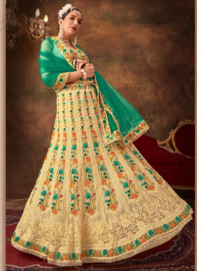 Cream Georgette Wedding Wear Sequence Work Lehenga Choli