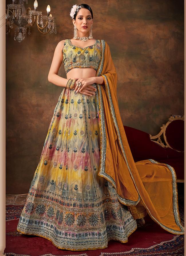 Multi Color Georgette Wedding Wear Sequence Work Lehenga Choli