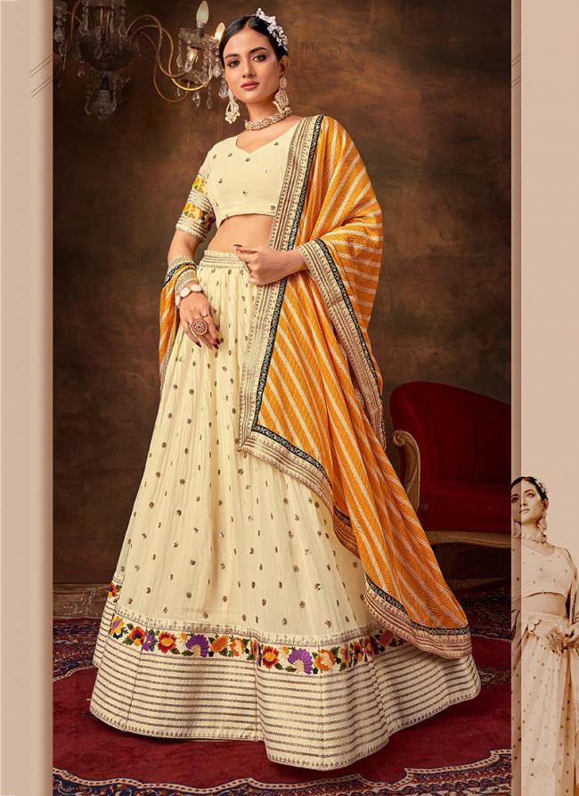 Off White Georgette Wedding Wear Sequence Work Lehenga Choli