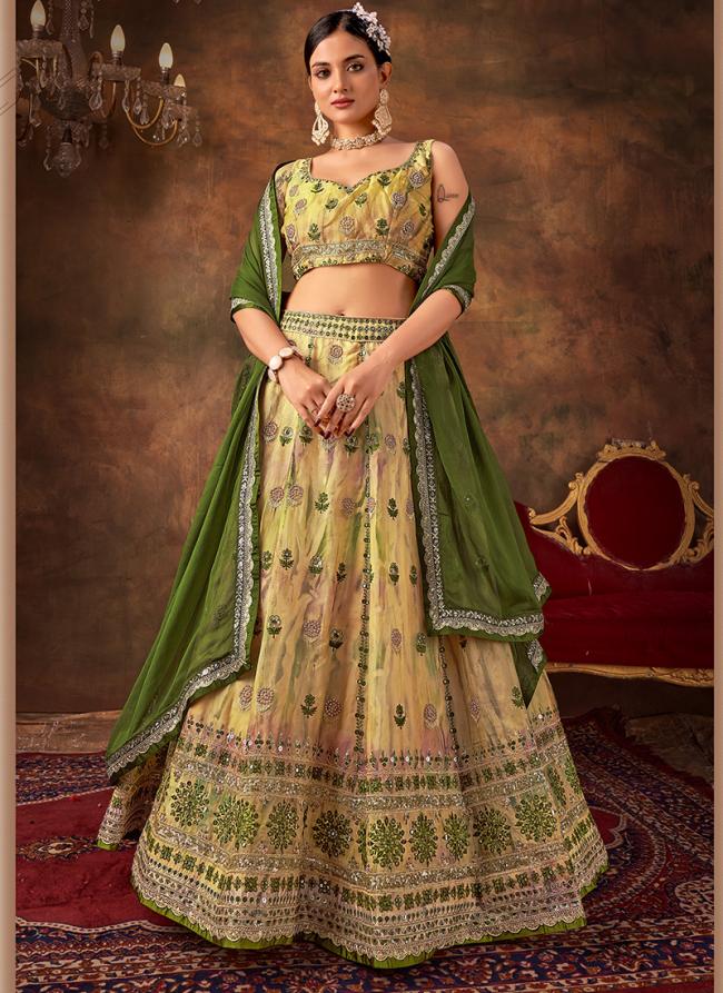 Pista Green Multi Color Georgette Wedding Wear Sequence Work Lehenga Choli