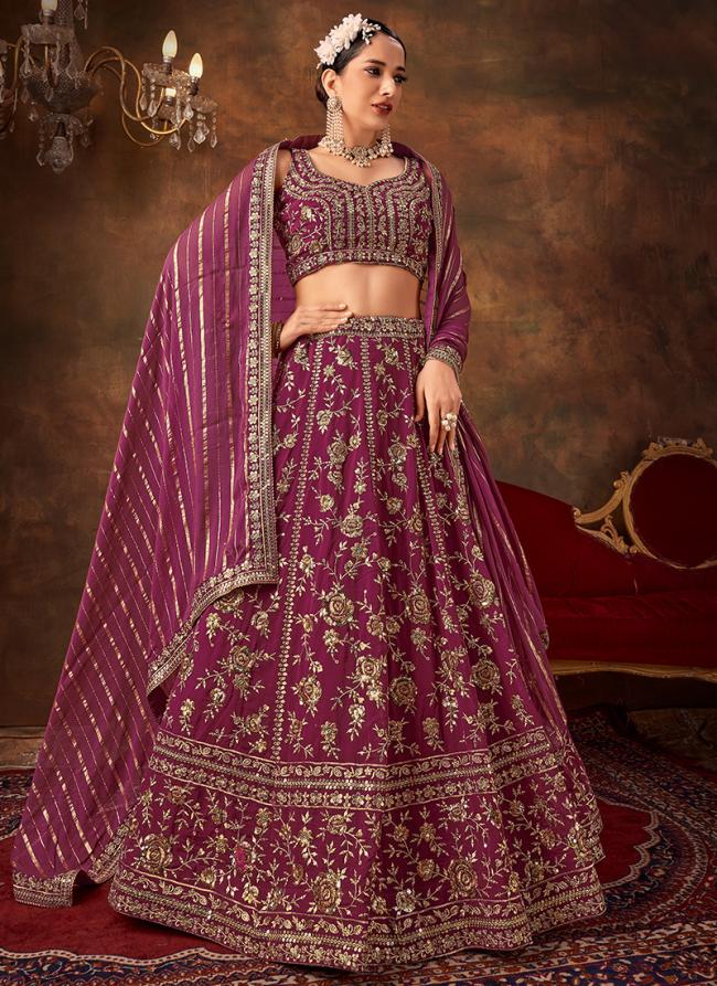 Wine Georgette Wedding Wear Sequence Work Lehenga Choli