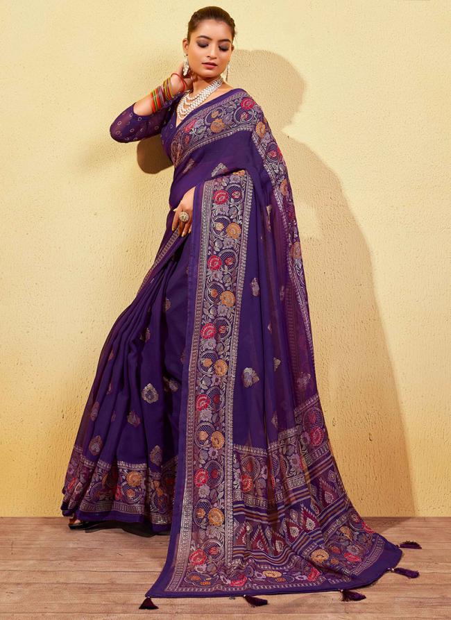 Purple Doll Moss Party Wear Digital Printed Saree