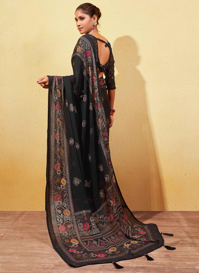 black Doll Moss Party Wear Digital Printed Saree