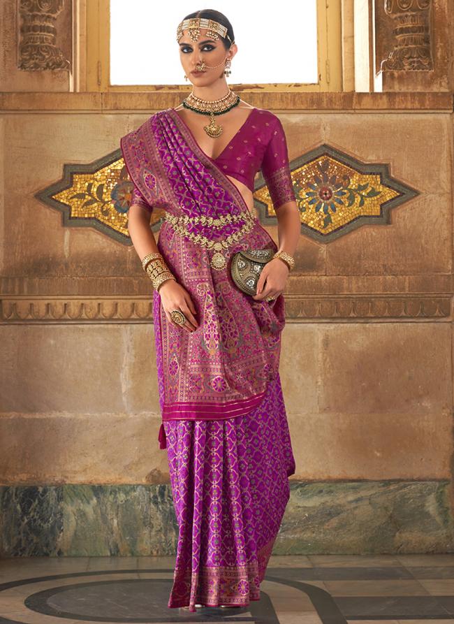 Purple Banarasi Silk Wedding Wear Zari Work Saree