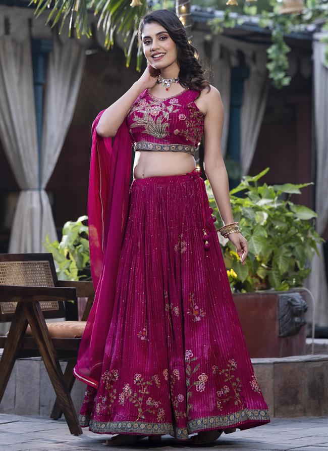 Pink Pure Chinnon Party Wear Sequence Work Readymade Lehenga Choli