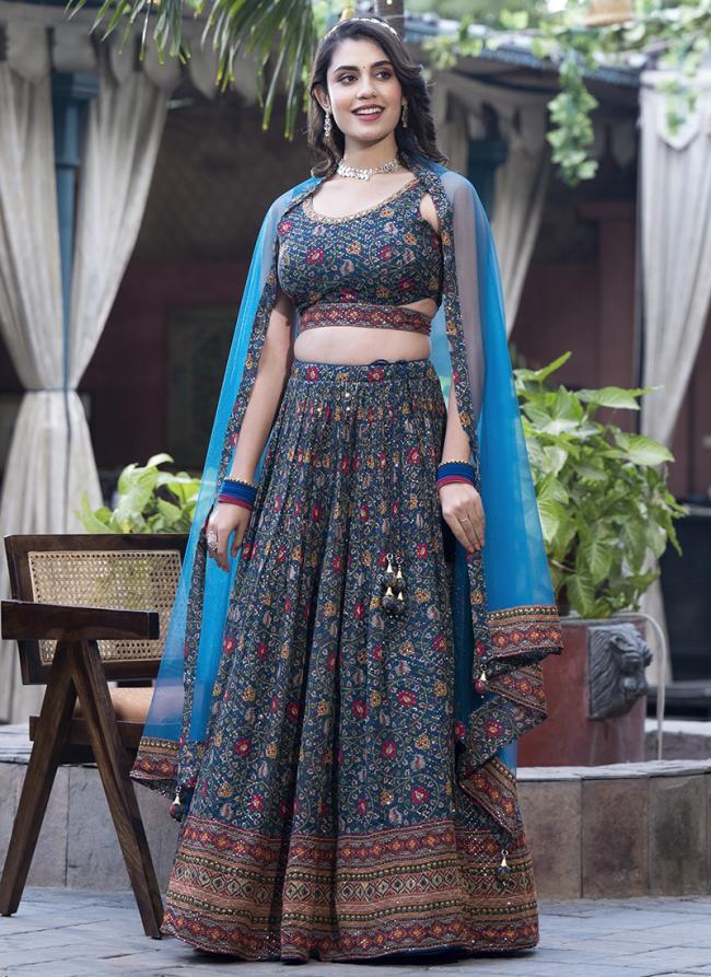 Sky Blue Pure Chinnon Party Wear Sequence Work Readymade Lehenga Choli