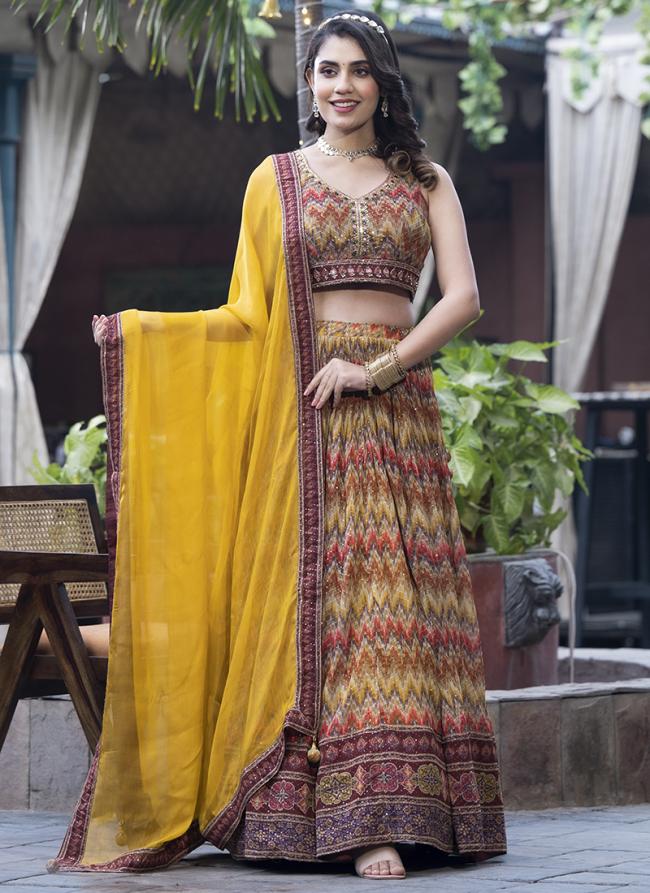 Yellow Pure Chinnon Party Wear Sequence Work Readymade Lehenga Choli