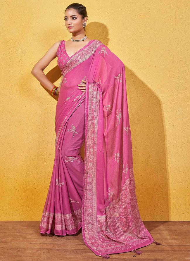 Pink Doll Moss Party Wear Digital Printed Saree