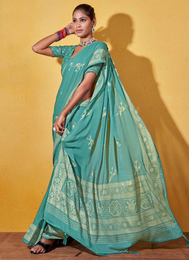 Sky Blue Doll Moss Party Wear Digital Printed Saree