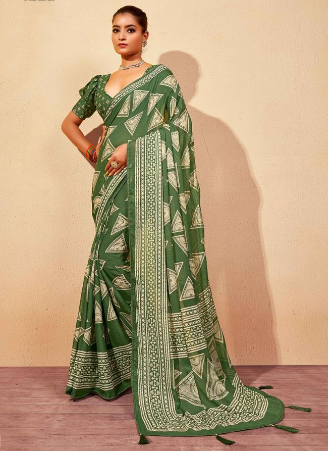 Green Doll Moss Party Wear Digital Printed Saree