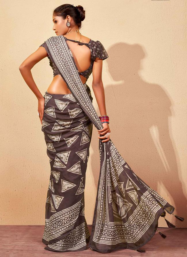 Grey Doll Moss Party Wear Digital Printed Saree