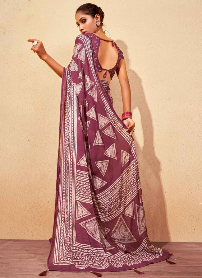 Purple Doll Moss Party Wear Digital Printed Saree