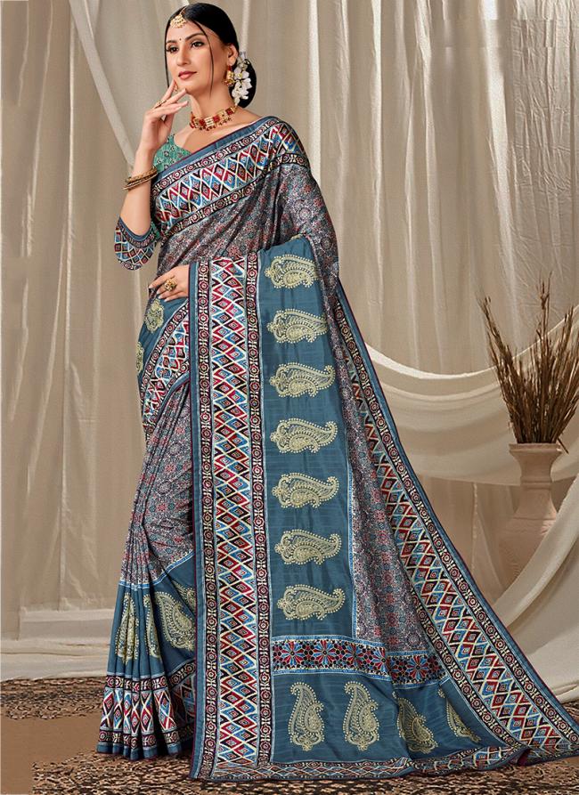 Blue Art Silk Festival Wear Digital Printed Saree