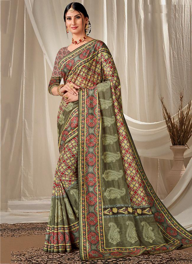 Green Art Silk Festival Wear Digital Printed Saree