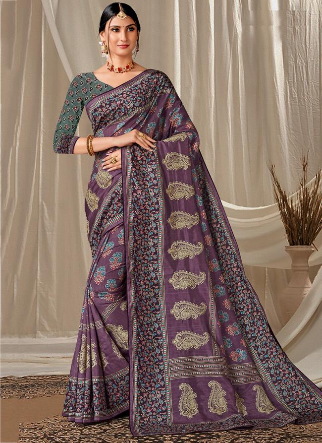 Purple Art Silk Festival Wear Digital Printed Saree