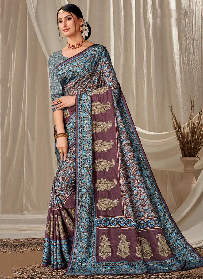 Sky Blue Art Silk Festival Wear Digital Printed Saree