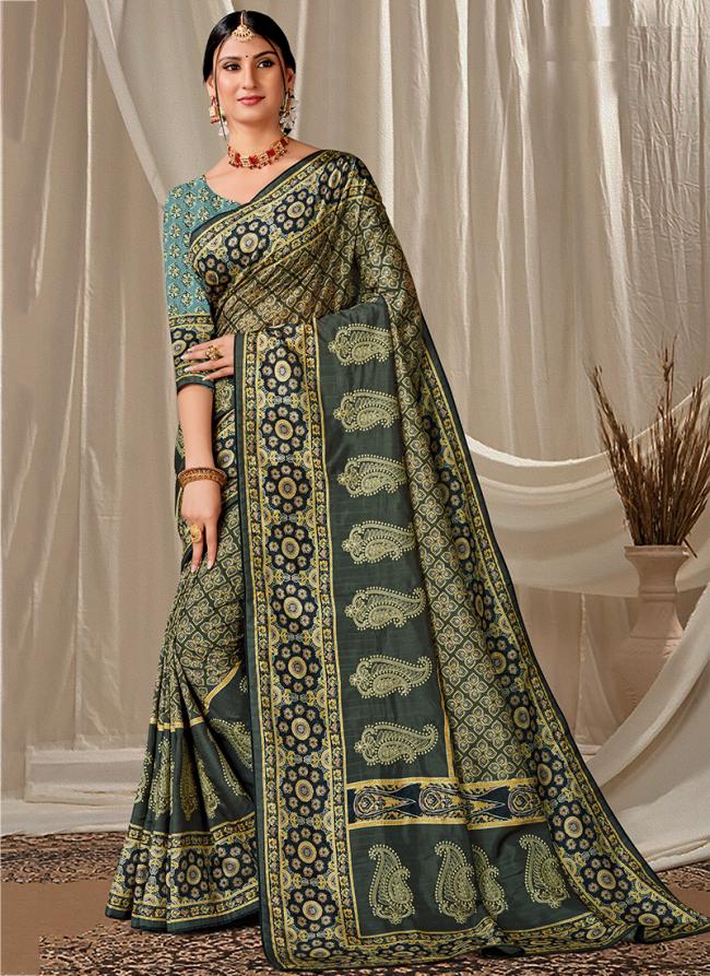 Green Art Silk Festival Wear Digital Printed Saree