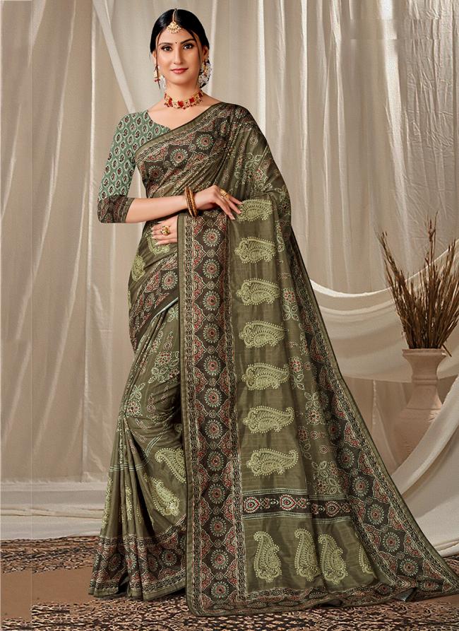 Green Art Silk Festival Wear Digital Printed Saree