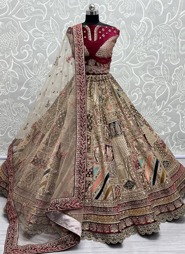 Maroon Velvet Wedding Wear Embroidery Work Lehenga Choli