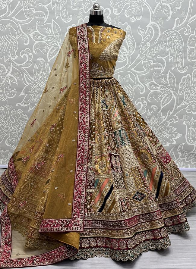 Yellow Velvet Wedding Wear Embroidery Work Lehenga Choli