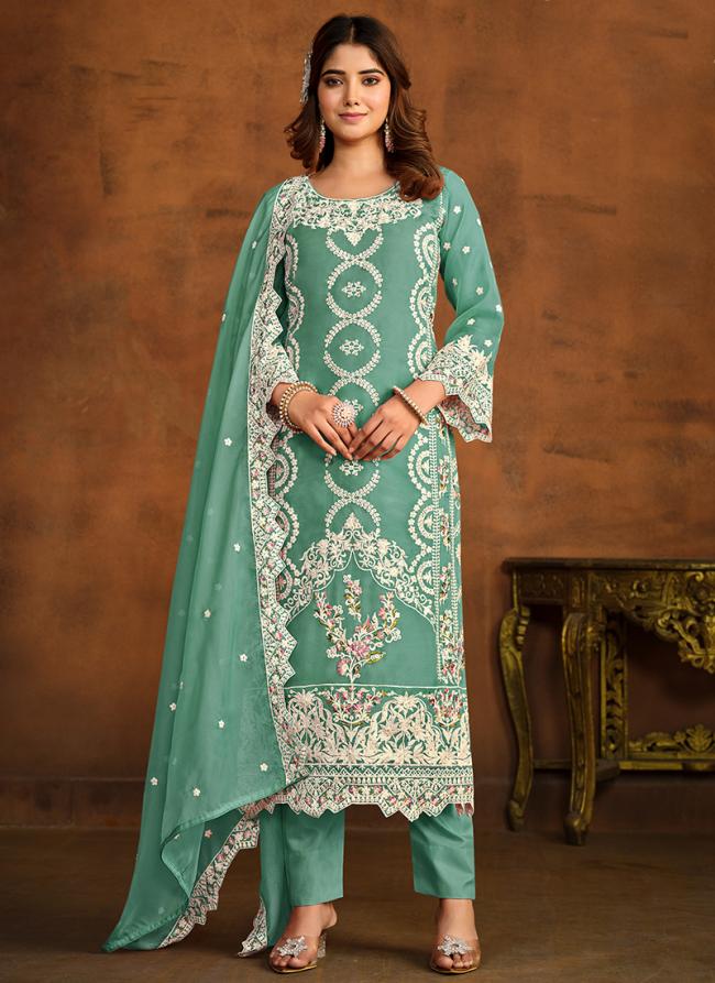 Sky Blue Soft Organza Festival Wear Embroidery Work Pakistani Suit