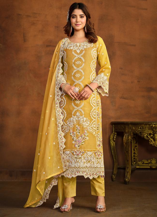 Yellow Soft Organza Festival Wear Embroidery Work Pakistani Suit