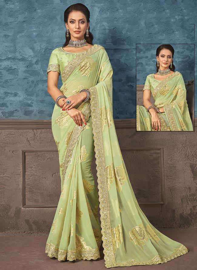 Green Georgette Party Wear Embroidery Work Saree