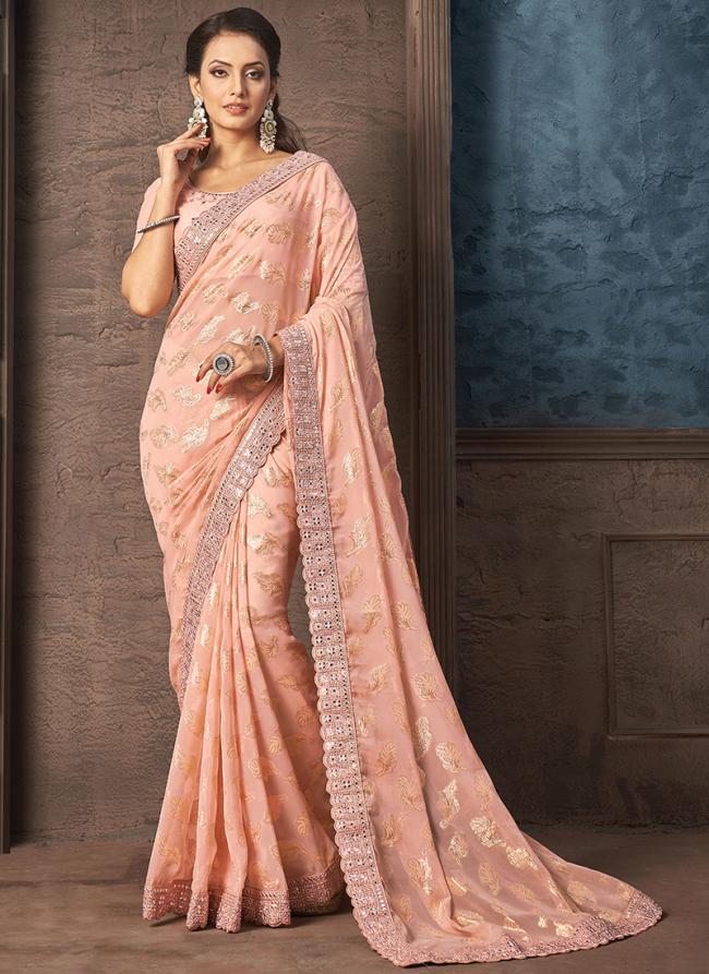 Light Pink Georgette Party Wear Embroidery Work Saree