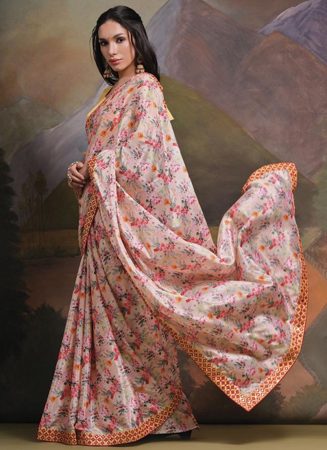 Pink Chinnon Party Wear Digital Printed Saree