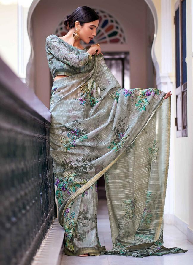 Grey Ruby Linen Festival Wear Digital Printed Saree