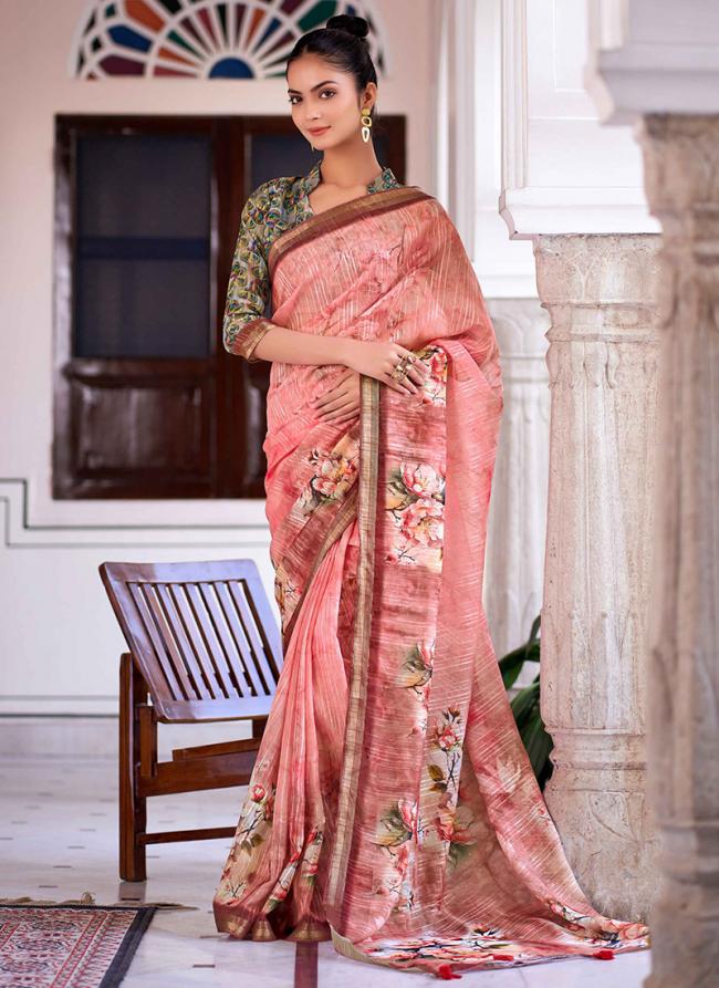 Pink Ruby Linen Festival Wear Digital Printed Saree