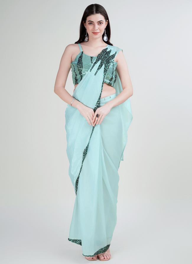 Green Silk sattin Party Wear Sequence Work Saree