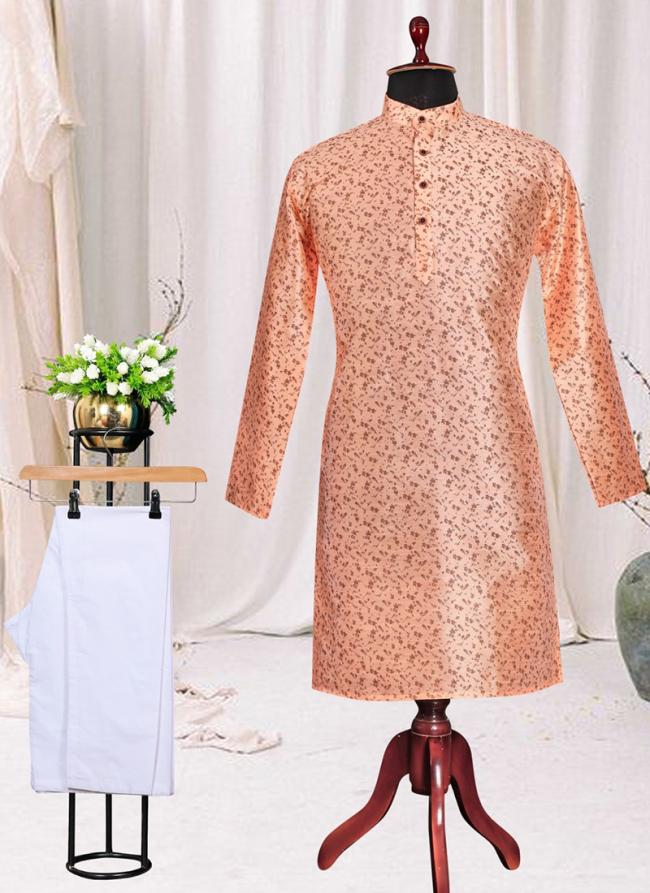 Peach Silk Festival Wear Plain Kurta Pyjama