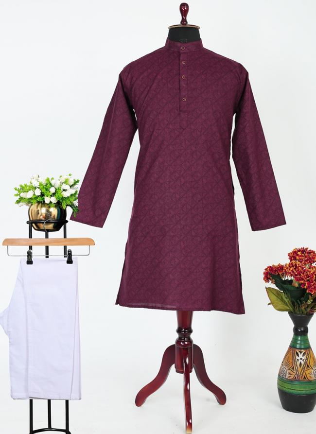 Wine Silk Festival Wear Plain Kurta Pyjama