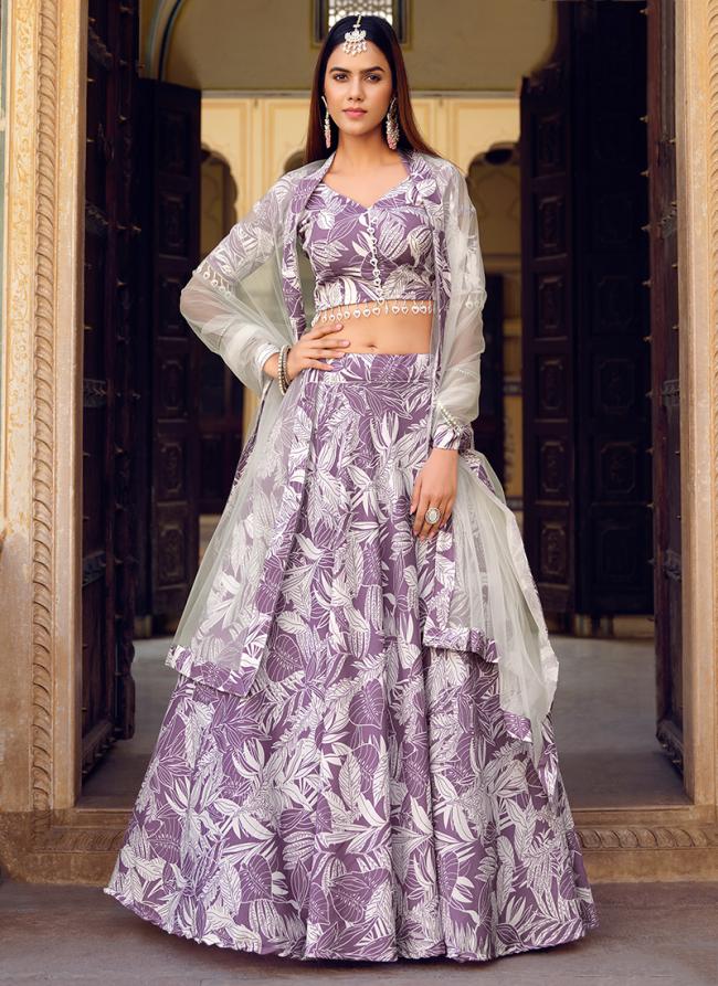 Purple Finest Crushed Silk Party Wear Digital Printed Lehenga Choli