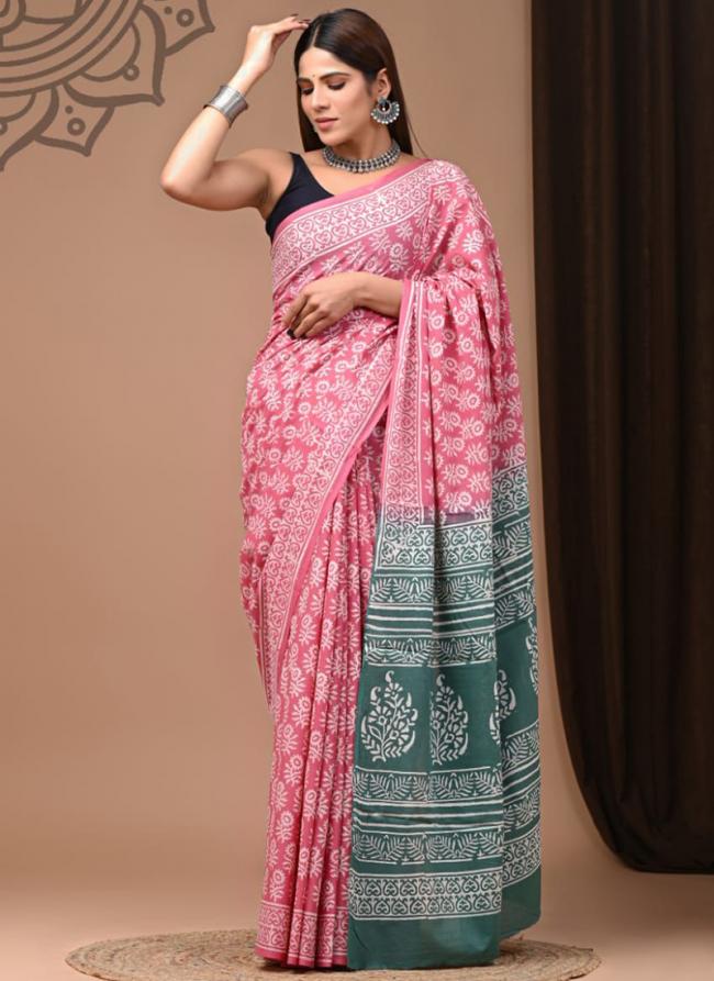 Pink Cotton Mul Sarees Party Wear Digital Printed Saree