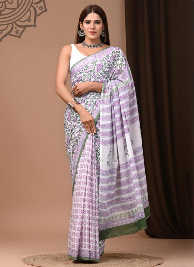 Purple Cotton Mul Sarees Party Wear Digital Printed Saree