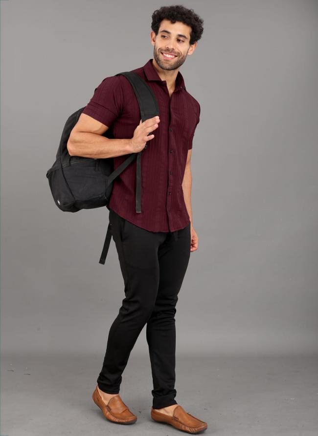 Maroon Popcorn Casual Wear Plain Mens Shirt