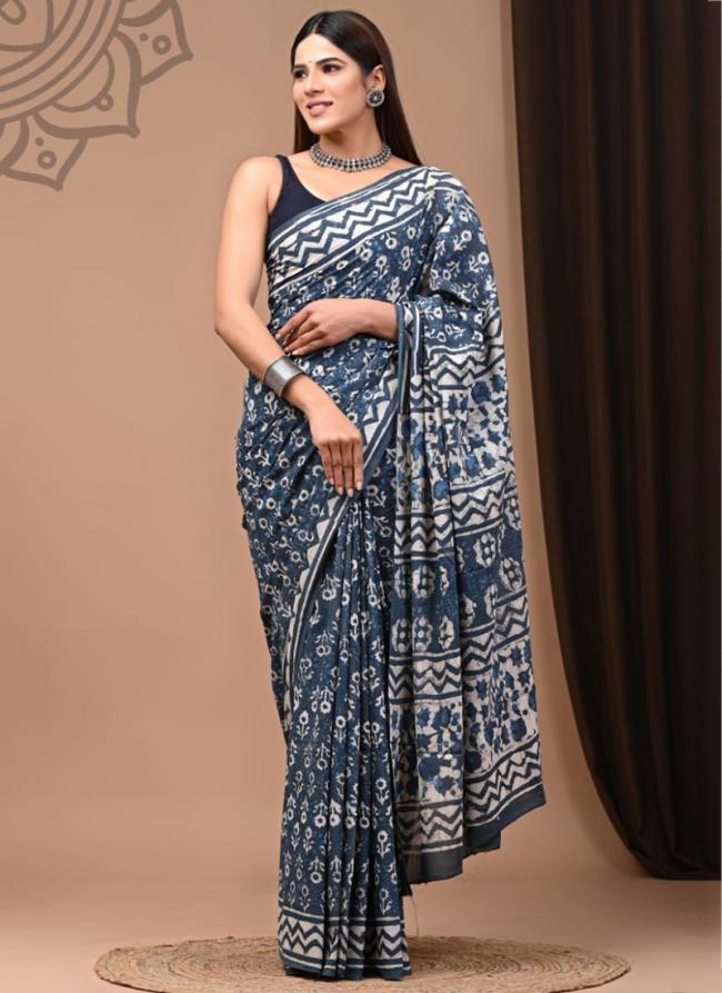 Grey Cotton Mul Sarees Party Wear Digital Printed Saree