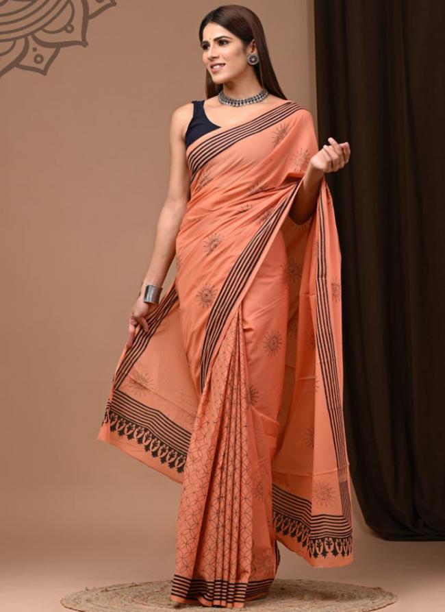 Orange Cotton Mul Sarees Party Wear Digital Printed Saree