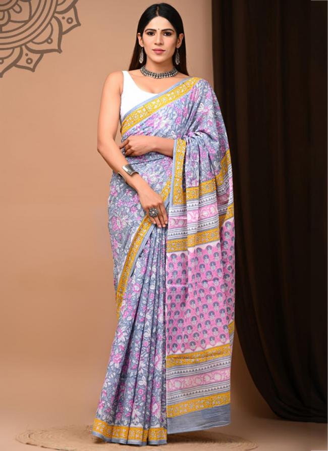 Purple Cotton Mul Sarees Party Wear Digital Printed Saree