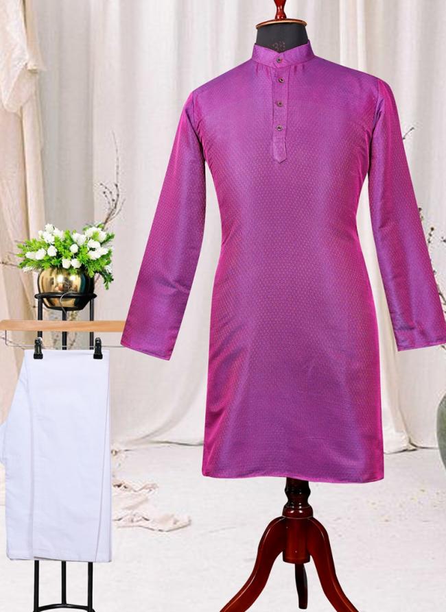 Purple Silk Festival Wear plain Kurta Pyjama