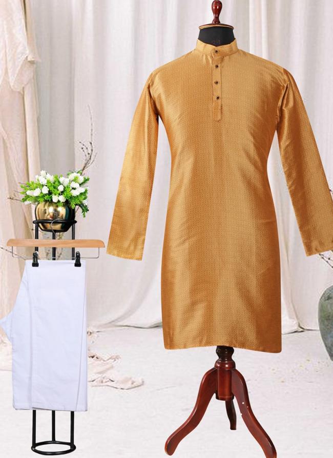 Yellow Silk Festival Wear plain Kurta Pyjama