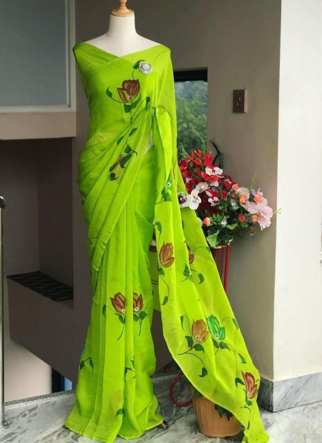 Green Soft Georgette Party Wear Digital Printed Saree