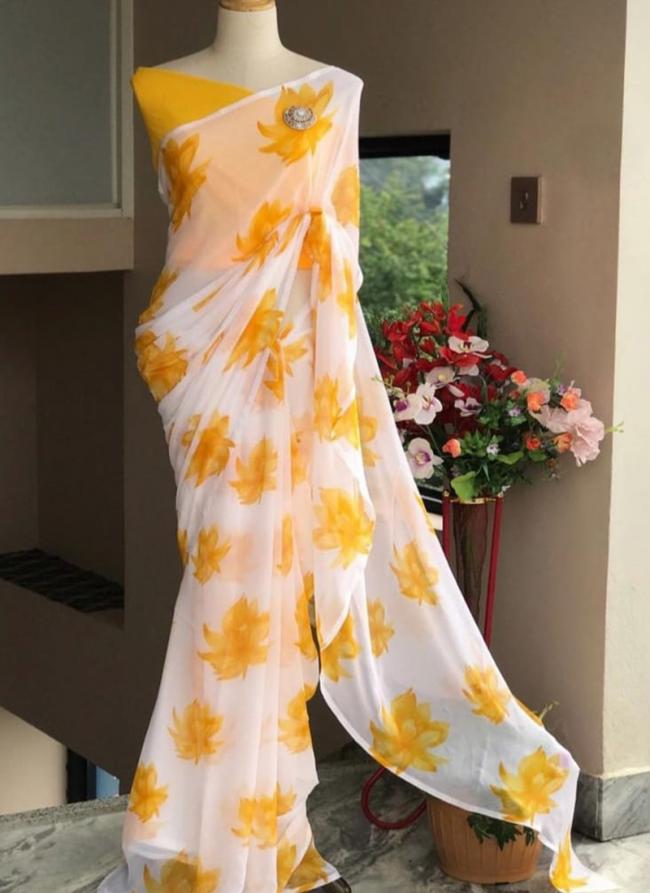 Yellow Soft Georgette Party Wear Digital Printed Saree