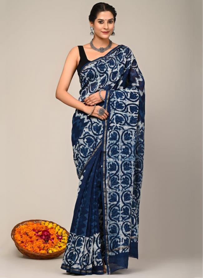 Blue Chanderi Silk Party Wear Digital Printed Saree